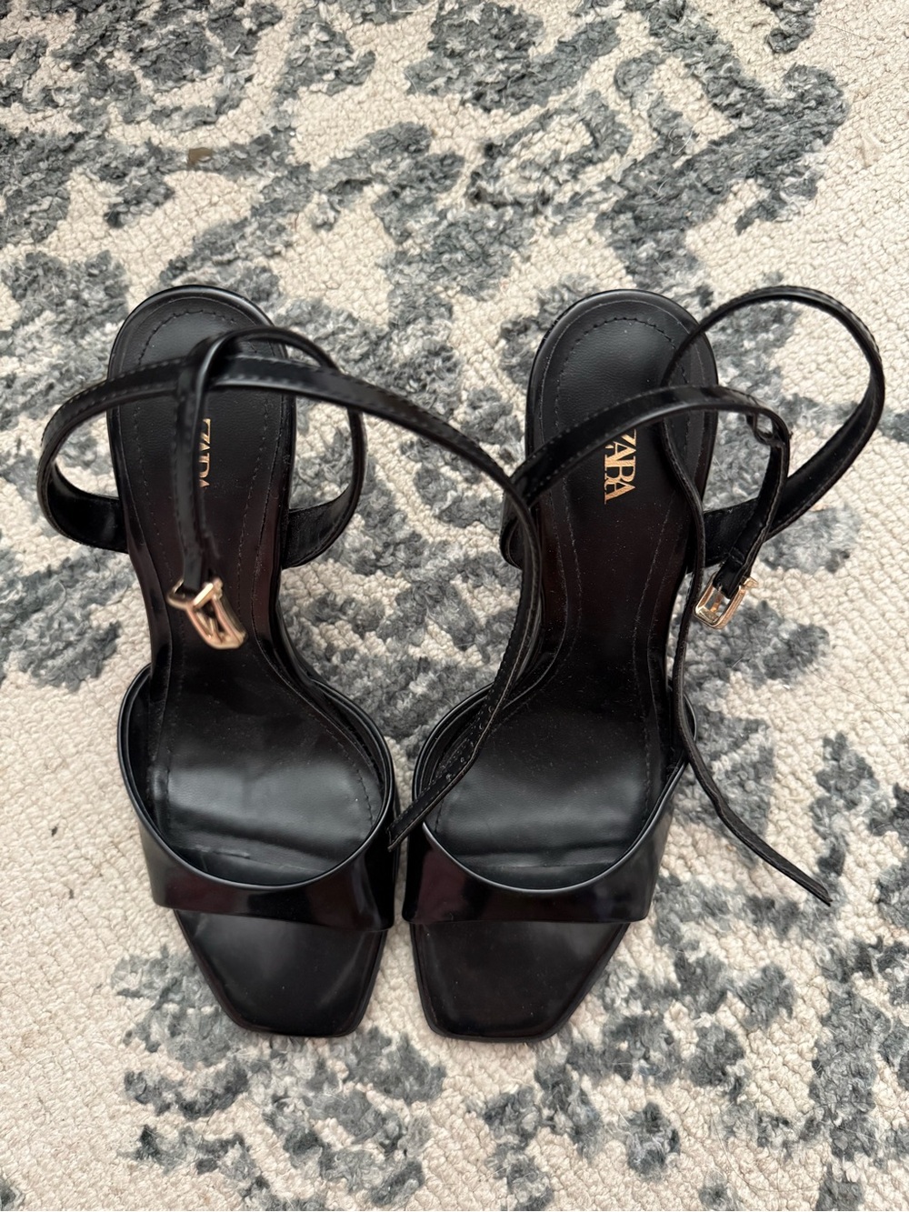 Zara Black Square-Toe Ankle-Strap Heels